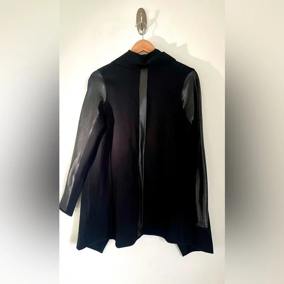 SPANX Front Drape Ponte Faux Leather Womens Jacket XS Black Stretch Draped - Picture 6 of 15